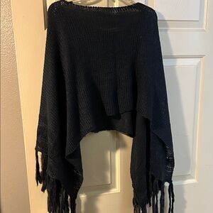 Francesca's Collections Black Fringe Poncho